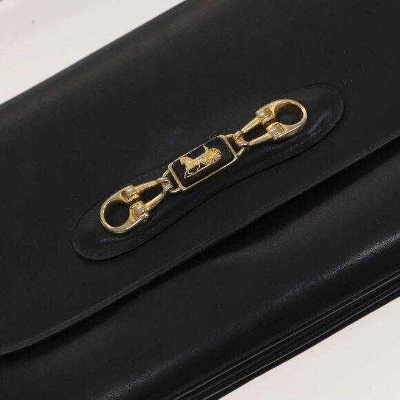 CELINE Shoulder Bag Leather Navy Gold Auth - Picture 12 of 16